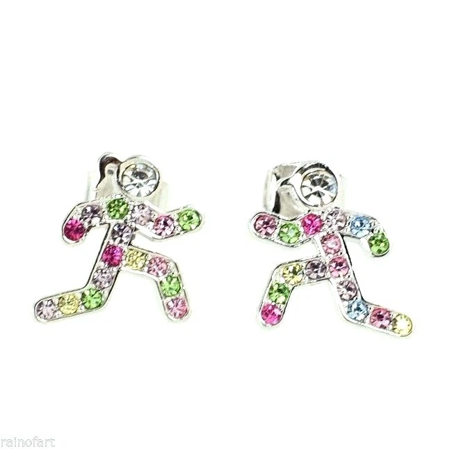 W Swarovski Crystal Runners Girl Boy Multi Color Jewelry Earrings - Imagem 1 de 4