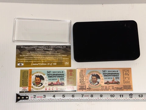 MARIO ANDRETTI , COMMEMORATIVE COPPER 1970 INDY 500 TICKET ,PLUS BOXED SET ,NEW Cover