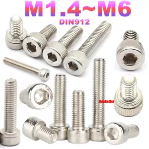 M1.4~M6 Cap Screws Allen Key Hexagon Socket Head Bolt 304 Stainless Steel DIN912 - Picture 1 of 26