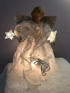 Christmas tree topper Angel 10 lights white gown stars in hands CH6824 - Picture 1 of 11