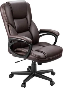 Heavy Duty PU Leather Office Computer Chair Brown High Back Executive Desk Rolli - Picture 1 of 9