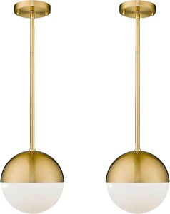 Pendant Light 2 Pack Brushed Gold Milky White Globe Celiing Mount - Picture 1 of 7