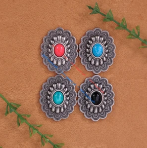 10x Antique Silver Beauty Oval Flower Turquoise Leathercraft CONCHOS Rivet Back - Picture 1 of 50