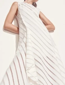 Camilla and Marc Statice Midi Dress Womens 10 Ivory Sheer Opaque Striped Party - Picture 1 of 20