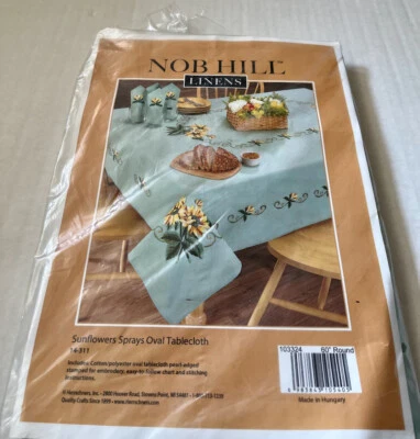 Nob Hill Linens SUNFLOWERS SPRAYS Round Tablecloth Stamped Embroidery #14-311 - Image 1 of 4
