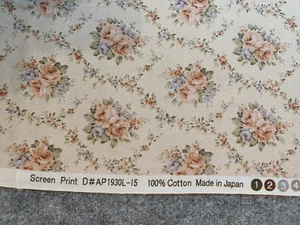 ANTIQUE FLOWERS ROSES VINTAGE FLOWER ROSE LIGHT BLUE COTTON FABRIC FQ - Picture 1 of 4