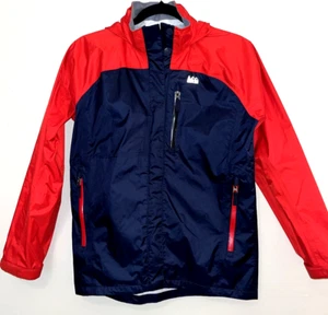 REI Jacket Boys Large Navy Red Shell Long Sleeve Full Zip Pockets Outdoor Hood - Picture 1 of 4