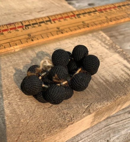 Lot 20+Antique Victorian Small Black Round Fabric Buttons Metal Shanks Cover