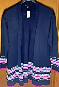 Lane Bryant Navy Blue Open Front Fair Isle Duster Cardigan size 18/20 NWT - Picture 1 of 3