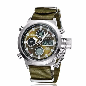Herren Militär Armee grün Analog Digital Quarz Nylon Canvas Armbanduhr Sport - Bild 1 von 8