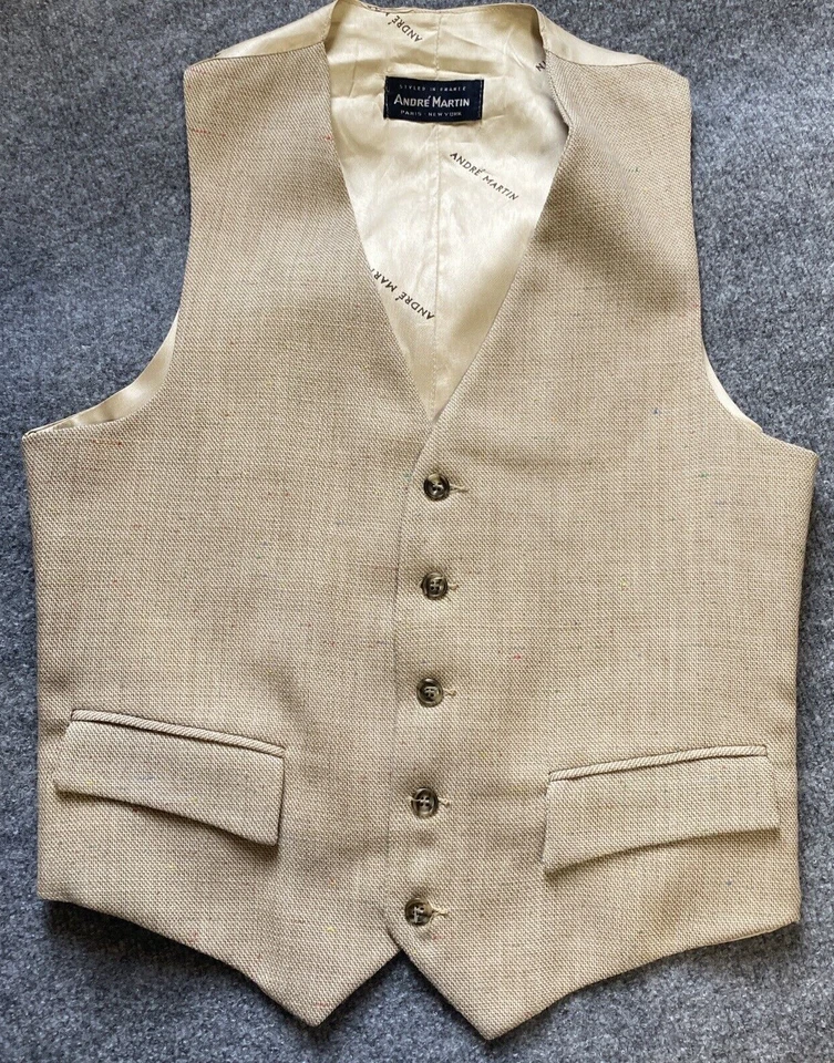 Andre Martin Vintage Vest Mens Small Business Tan Speckled  Button Normcore - Image 1 of 4