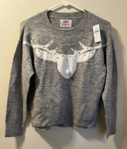 Justice Girls Gray Grey Long Sleeve Reindeer Sweater Size 10 NWT Rhinestone - Picture 1 of 4