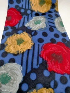 Retro Oleg Cassini Blue Red Green Floral 100% Italian Silk Necktie Tie Spring - Picture 1 of 6