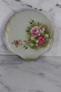 Lefton China Hand Painted Green Heritage Rose China Snack Plate #3071 - Picture 1 of 5