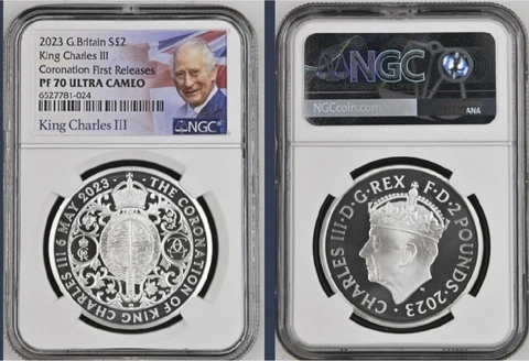 2023 UK S£2 KING CHARLES III CORONATION NGC PF70 FR OFFICIAL CORONATION COIN Cover