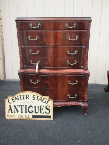 64070   Antique   Burled Mahogany High Chest Dresser Cover