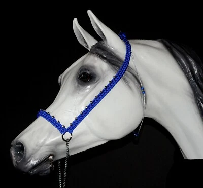 NEW! Hand Braided Arabian Style Show Halter, Horse Tack, ELECTRIC BLUE - Image 1 of 4