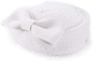 Sombrero pastillero fascinador de lana marfil para mujer con velo de red ocasión de boda talla única - Imagen 1 de 5
