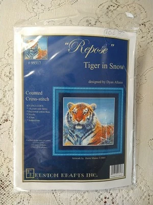 Kit de punto de cruz Kustom Krafts "Repose" Tigre en nieve nuevo #99317 Foto 1 de 3