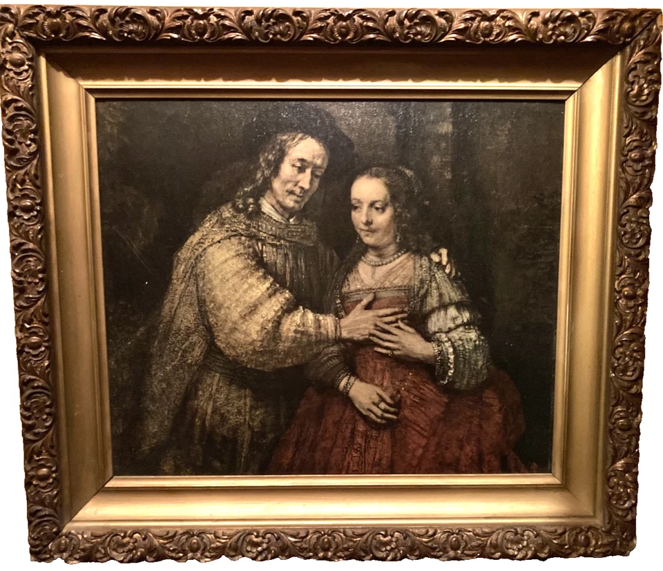 Marco de flores de madera antigua con estampado texturizado de la novia judía de Rembrandt 31" x 27,5" Foto 1 de 4