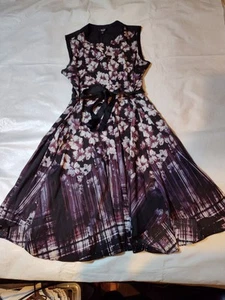 Simply Vera Wang Black Blue Abstract Floral Midi Dress Sleeveless Size L Poly - Picture 1 of 10