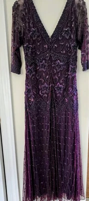 Pisarro Nights Beaded Illusion Neck Gown Sz 10 Mulberry, Double V Neck - Image 1 of 4