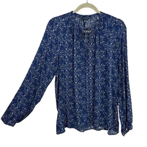 Túnica manga larga Lucky Brand talla grande azul floral cuello en V pulóver - Imagen 1 de 8