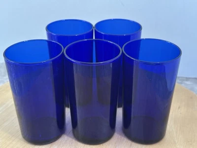 5 Cobalt Blue 8oz. old fashioned Libby Tumblers Barware 4.25" tall. - Image 1 of 4