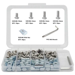 80Pcs 1010 Aluminum Extrusion Hardware Accessories, M6 T Nuts scerws kit for ... - Picture 1 of 6