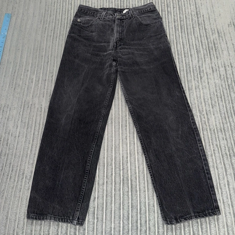 复古 90 年代 Brittania 男式黑色水洗牛仔裤实际尺寸 30X26 直筒阔腿 — 第 1/4 张图片