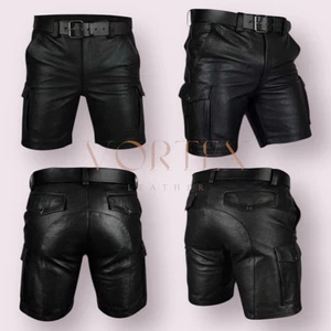 Schwarze Ledershorts Herren. Echtes weiches Lammfell Six Pockets Shorts neu im Trend - Bild 1 von 6