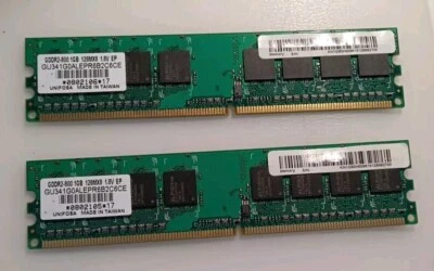 2 Moduli RAM 1GB DDR2 800MHz PC2-6400U GU341G0ALEPR6B2C6CE 2x1GB Unifosa/Elpida - Immagine 1 di 3