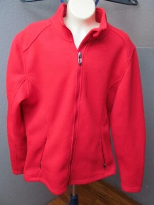 女式夹克(极王)M码全拉链羊毛衬里罗纹红色 — 第 1/4 张图片