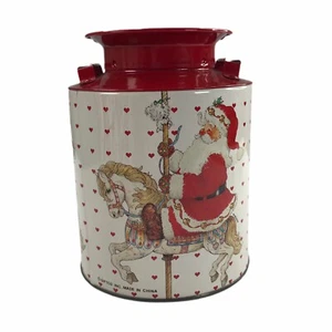 Vintage 1991 Giftco Weihnachtsdose Weihnachtsmann Karussell rote Herzen Hund Pferd Urlaub - Bild 1 von 7
