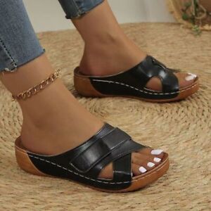 Women Slip On Wedge Heel Mules Summer Sandals Ladies Casual Shoes Slippers Size