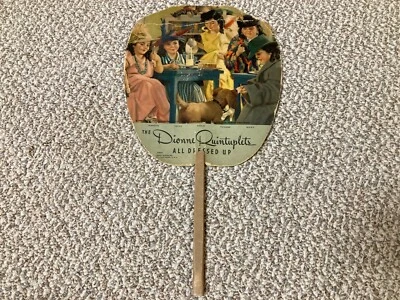 Vintage Handmade Dionne Quintuplets All Dressed Up Paper Hand Fan 1939 USA - Image 1 of 4