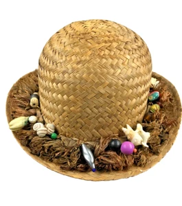 Vintage Maybelle Marie Birke skurrile Neuheit Strohhut Muscheln und Perlen - Bild 1 von 6