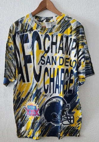 Vintage San Diego Chargers Magic Johnson T's All Over Print Super Bowl Shirt XL Cover