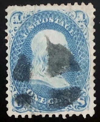 US 1861 #63 Benjamin Franklin 1c Blue w/Fancy Cancel VF-XF Used - Image 1 of 3