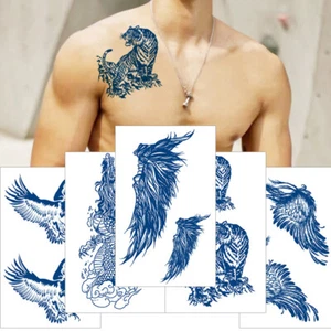 Temporary Arm Tattoo Sticker Blue Dragon Wings Waterproof Men Fake Tattoos Body - Picture 1 of 20