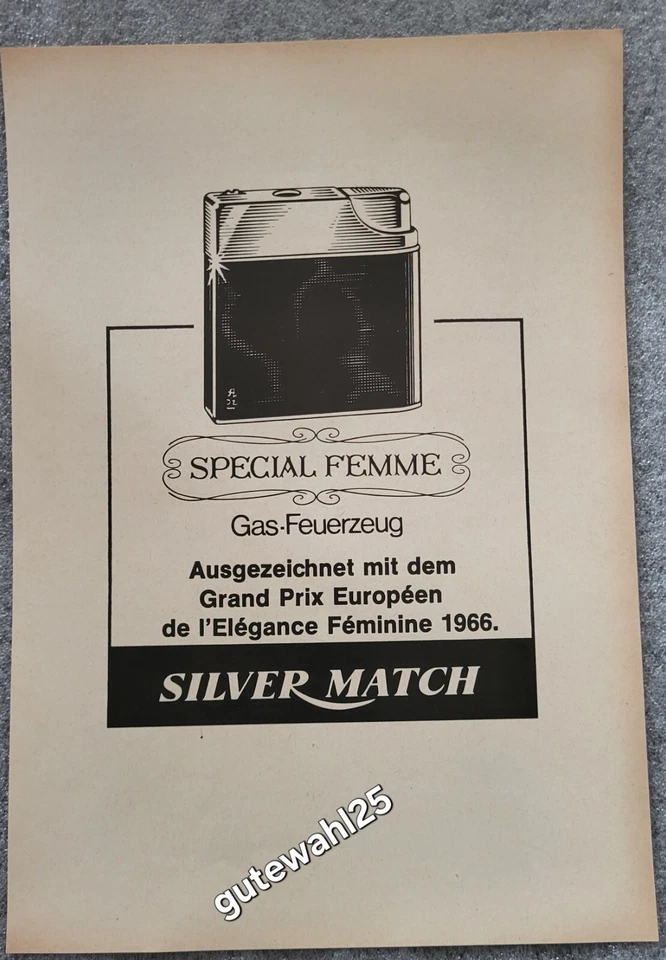 SILVER MATCH Gas-Feuerzeug - Vintage Poster Werbung Reklame Wandbild - Bild 1 von 1