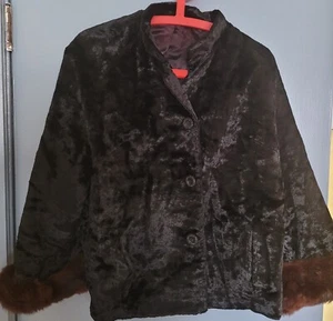 FAUX FUR BLACK CAPELET COAT Poncho Shawl Cape Wrap Duster Size 16 Vintage Retro - Picture 1 of 8