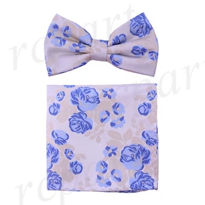 New Men's Pre-tied Bow Tie & hankie set lavender blue floral formal wedding prom - Picture 1 of 4