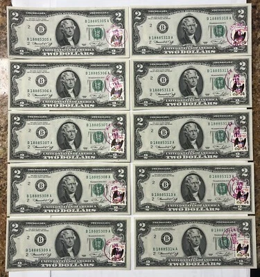 1976 $2 Two Dollar Bill - Stamped *10 CONSECUTIVE* - Image 1 of 2