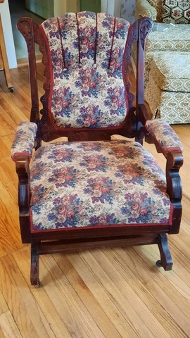 Antique 1800's Rocking Chair Victorian Platform Rocker with Coil Springs Cover