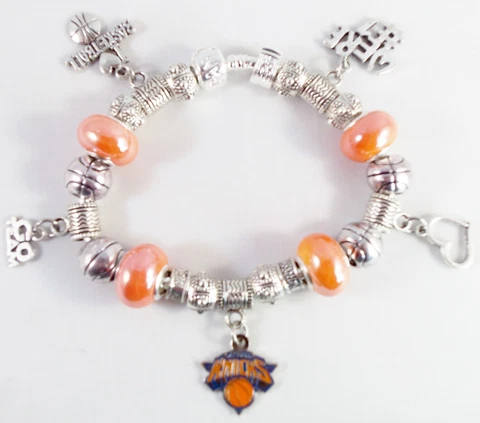 GLASS BEADS Official NBA NEW YORK KNICKS Basketball Charm Silver Euro Bracelet Cover