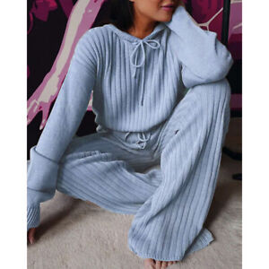 Womens Casual Tracksuits Loungewear Hooded Tops + Pants Pyjamas 2Pcs Set Joggers