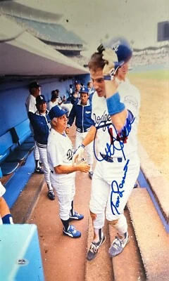 Tommy Lasorda & Mike Scioscia Signed 12x18 Dodgers Photo 1981 WS Champs PSA - Image 1 of 2