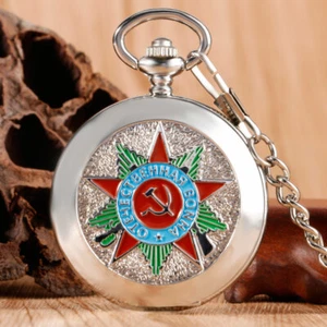 Mechanical Pocket Watch Soviet Badge Roman Numbers Russia Military Hand Winding - Picture 1 of 12