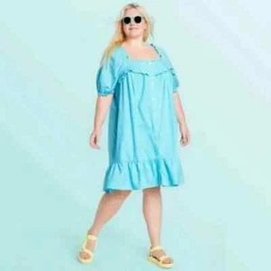 Stoney Clover Lane x Target Blue Linen Blend Ruffle Dress Size 3X - Picture 1 of 9